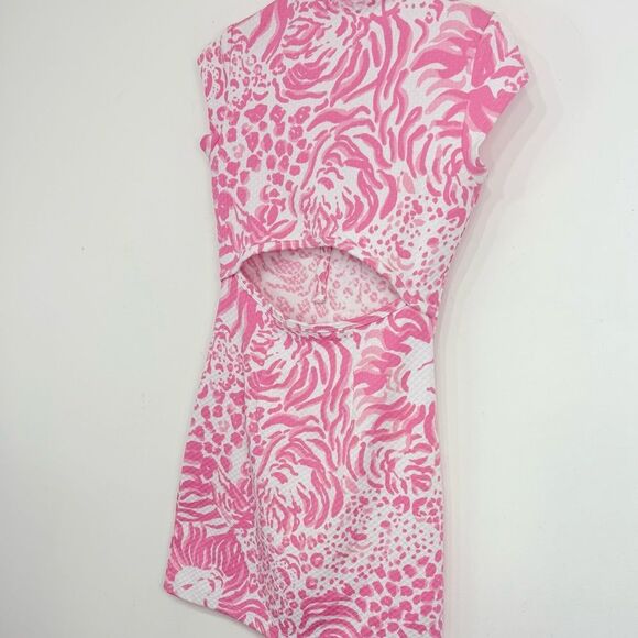 Lilly Pulitzer Raya Get Spotted Pink White Keyhole Back Cap Sleeve Mini Dress - Picture 10 of 16